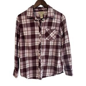 Blue Mountain Women Size Small Plaid Flannel‎ Burgundy Long Sleeve Shirt Western